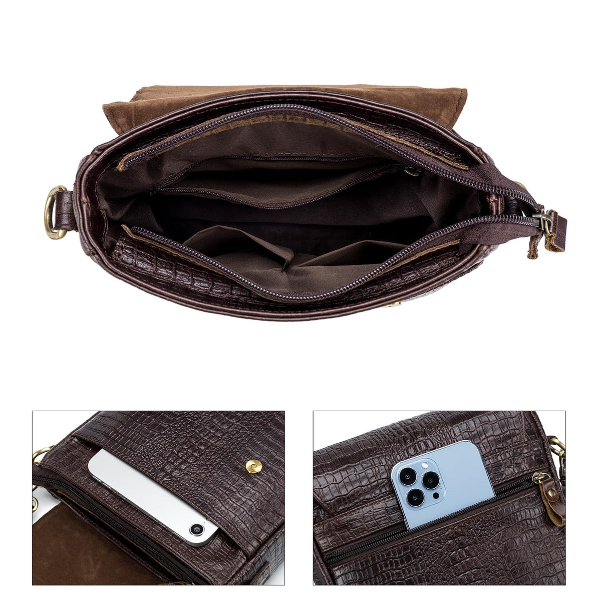 Leather Crocodile Embossed Messenger Bag T57632