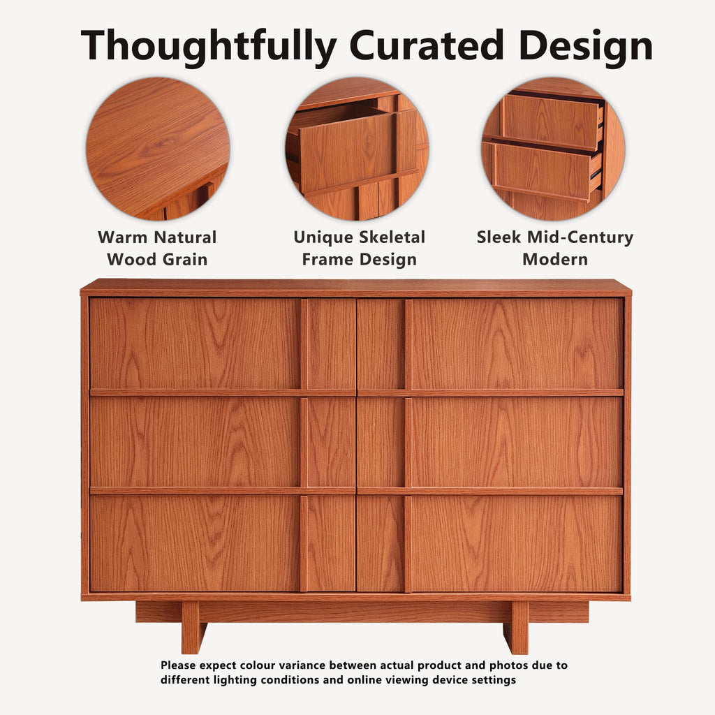47" Wide 6 Drawer Dresser and Nightstand Set 3 Piece, Cherry P592954