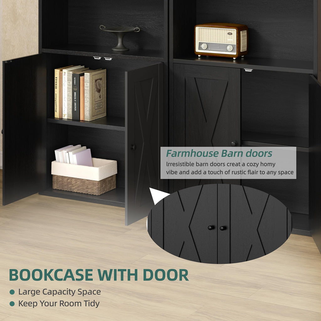 Black 6 Shelf Bookshelf with Doors T385