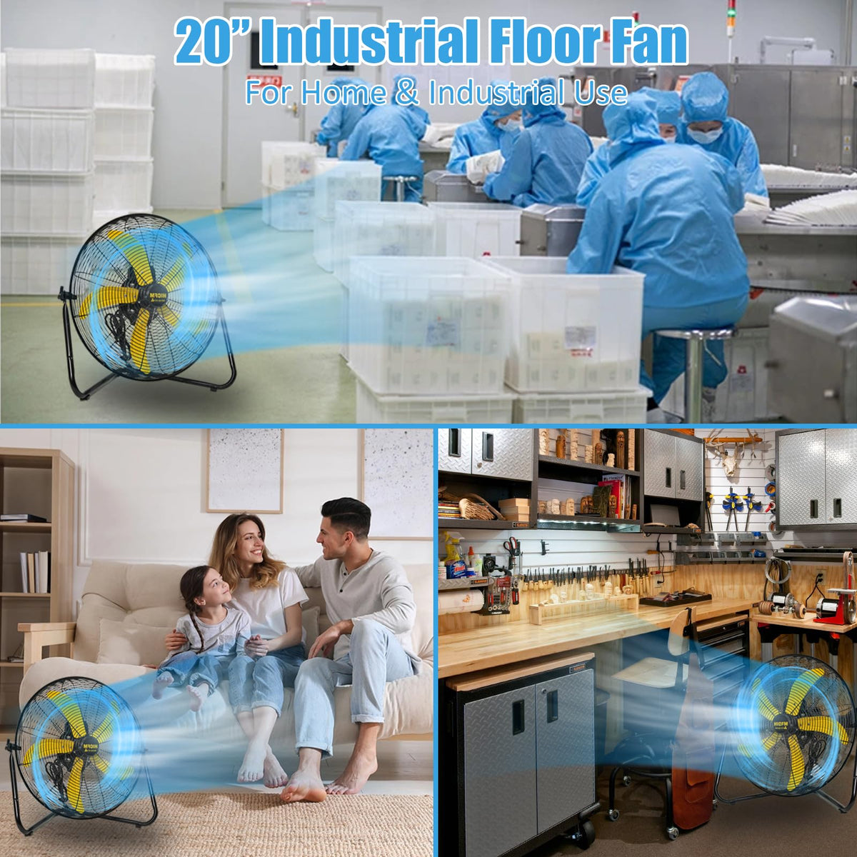 2 Pcs 20-inch 5300 CFM High Velocity Metal Floor Fan X824