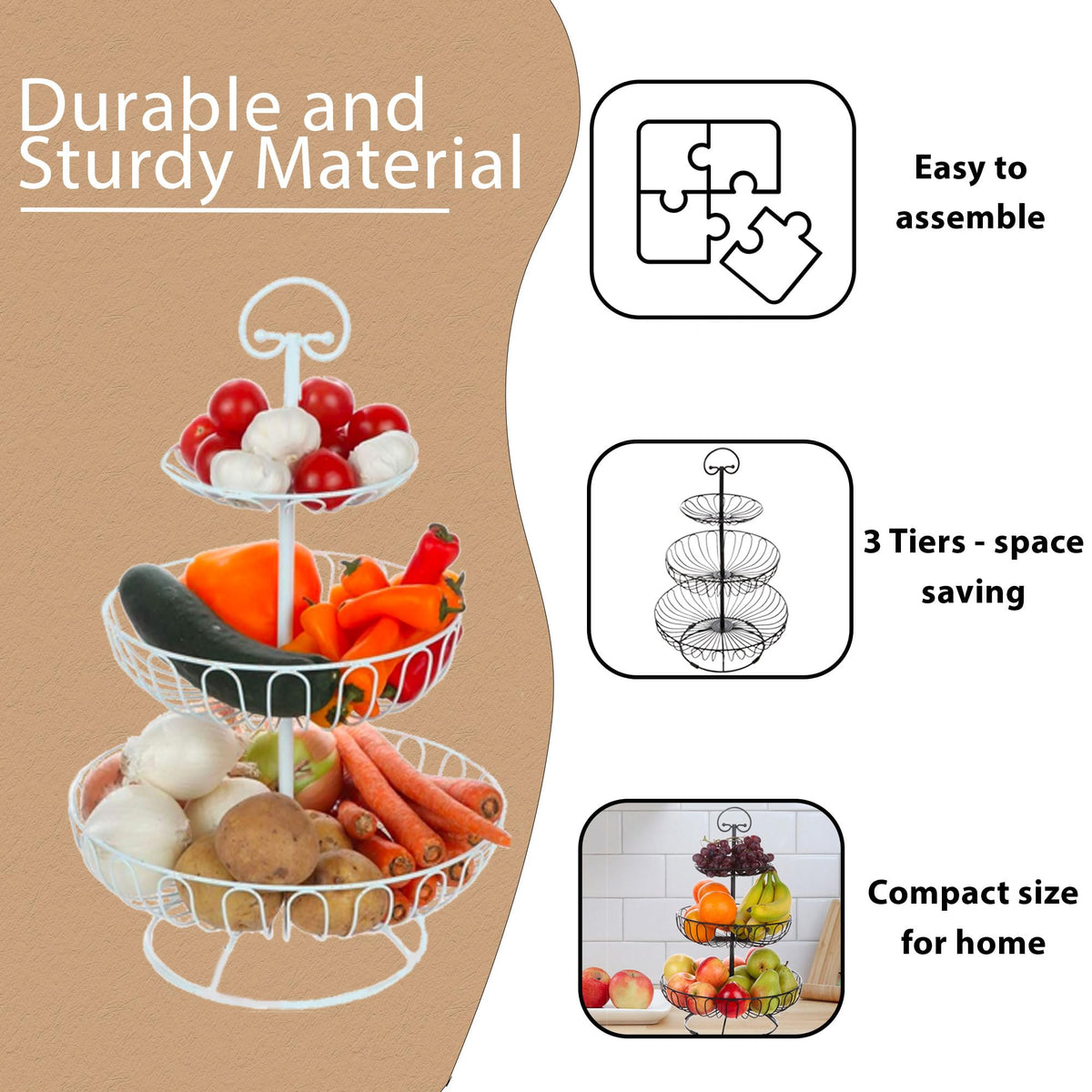 3-Tiered Black Wire Fruit and Vegetable Holder M1134
