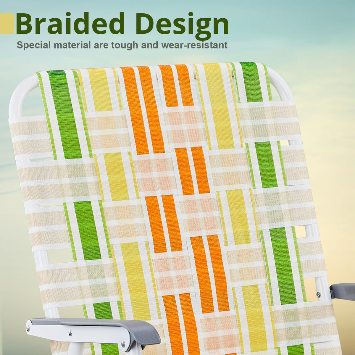 Set of 2 Webbed Folding Beach Chairs Yellow & Green P52637