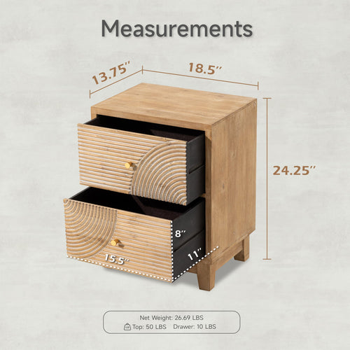 2 Drawer Wood Nightstand V928