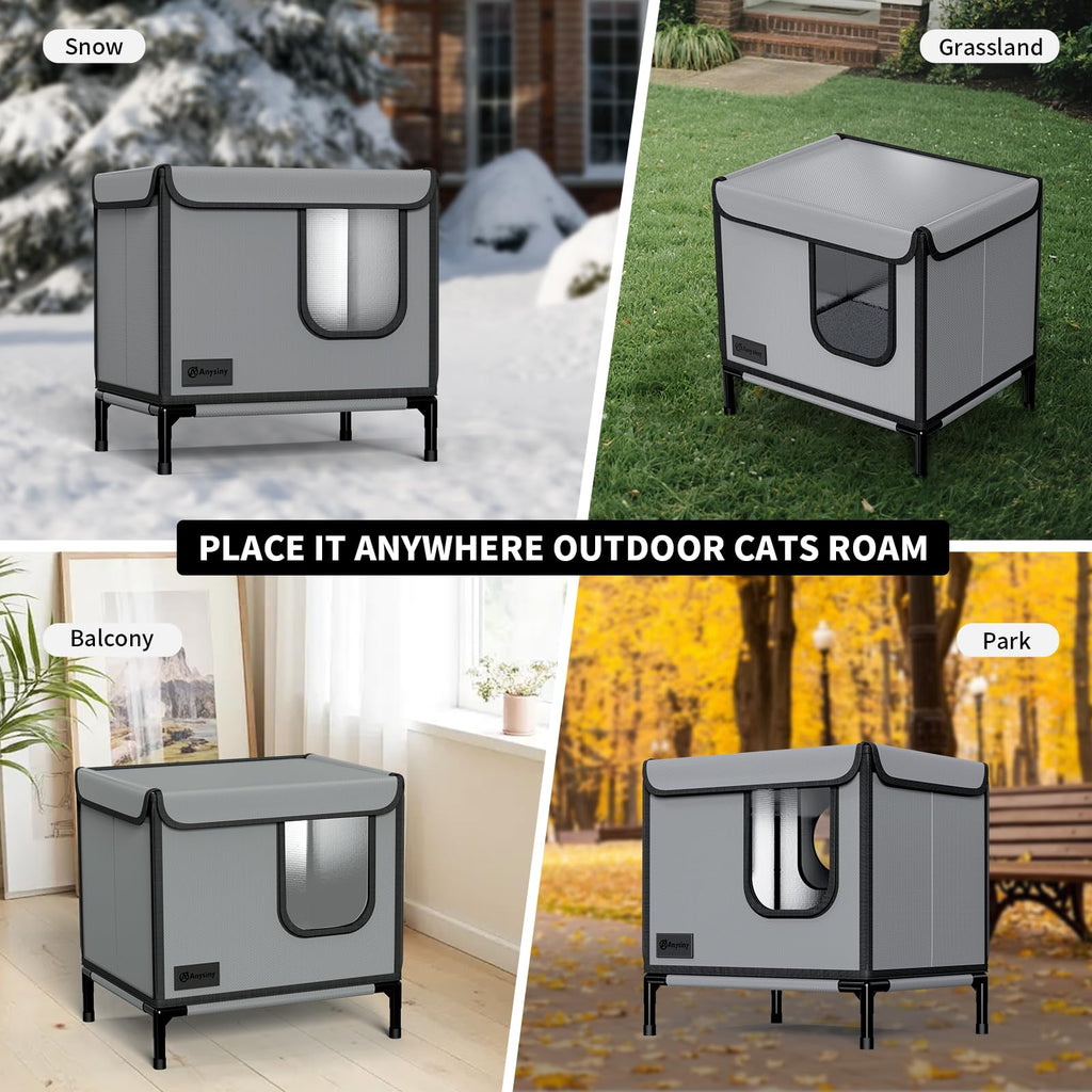 Weatherproof Outdoor Cat House with Thermal Aluminum Foil A40485