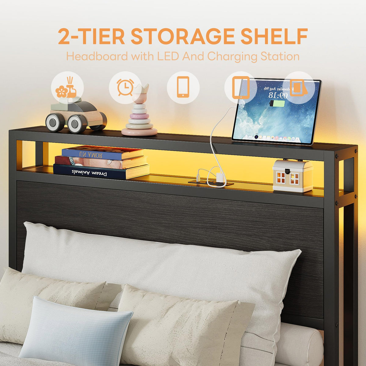 Twin Bed Frame with Storage Drawers and LED Light W61765