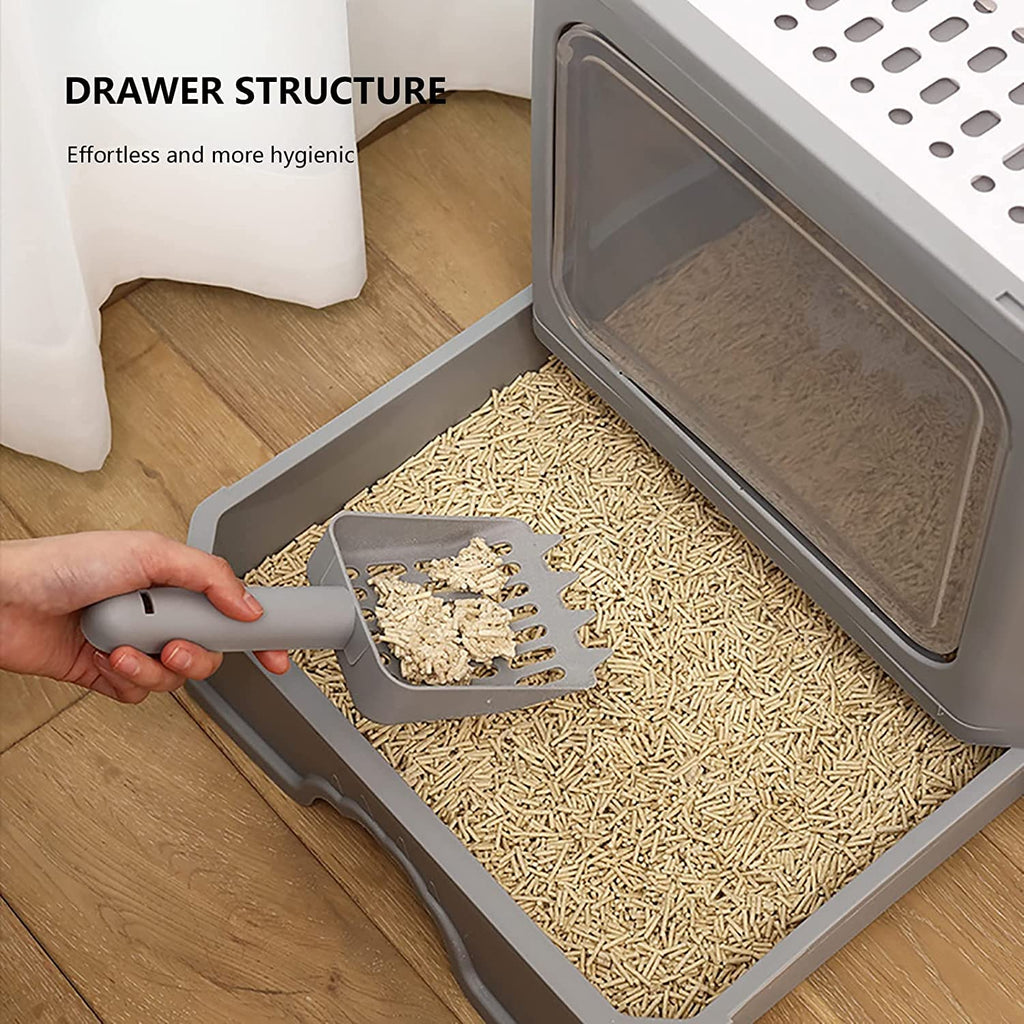 Foldable Top Entry Cat Litter Box with Lid and Scoop M439849
