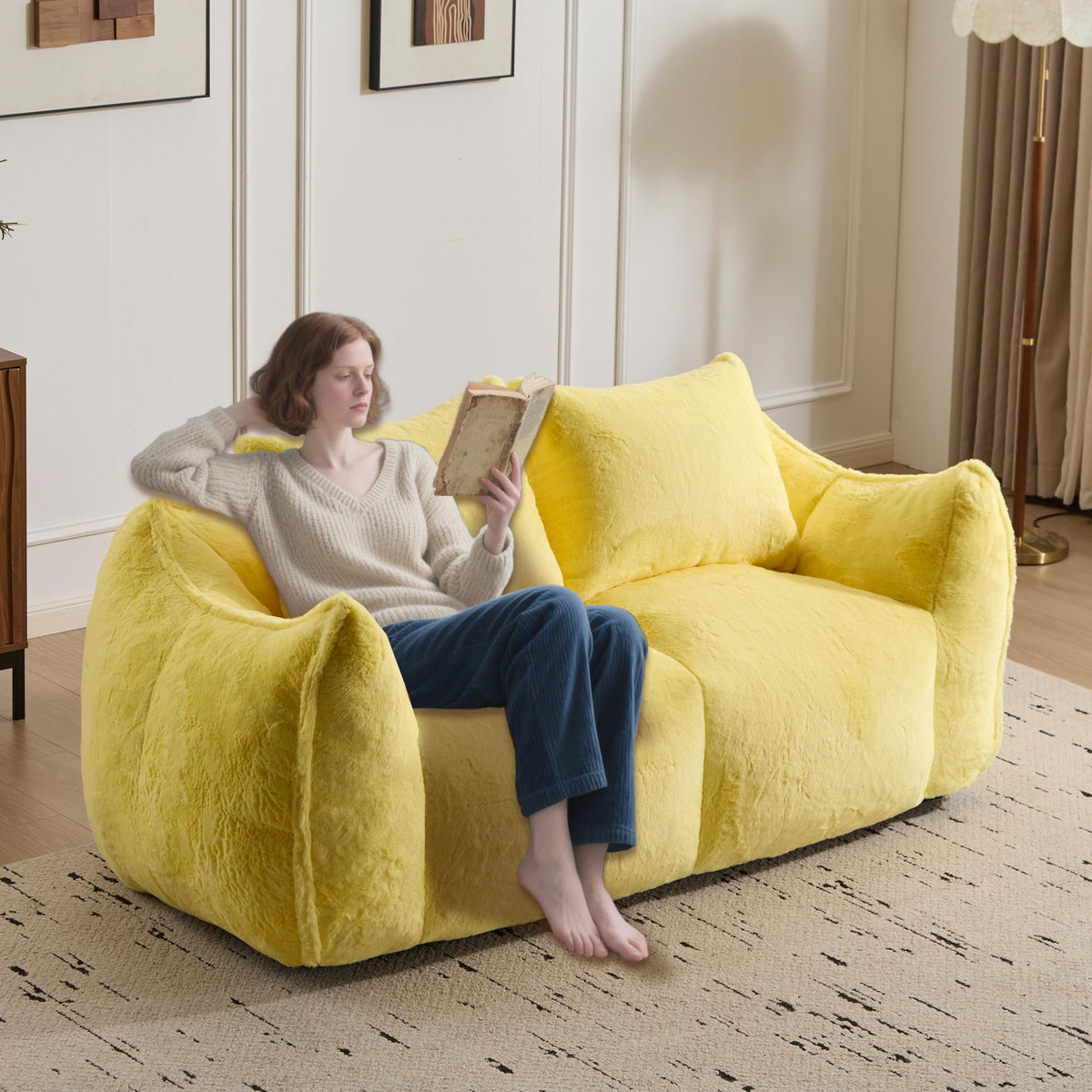 Oversized Faux Fur Memory Foam Bean Bag Chair A462
