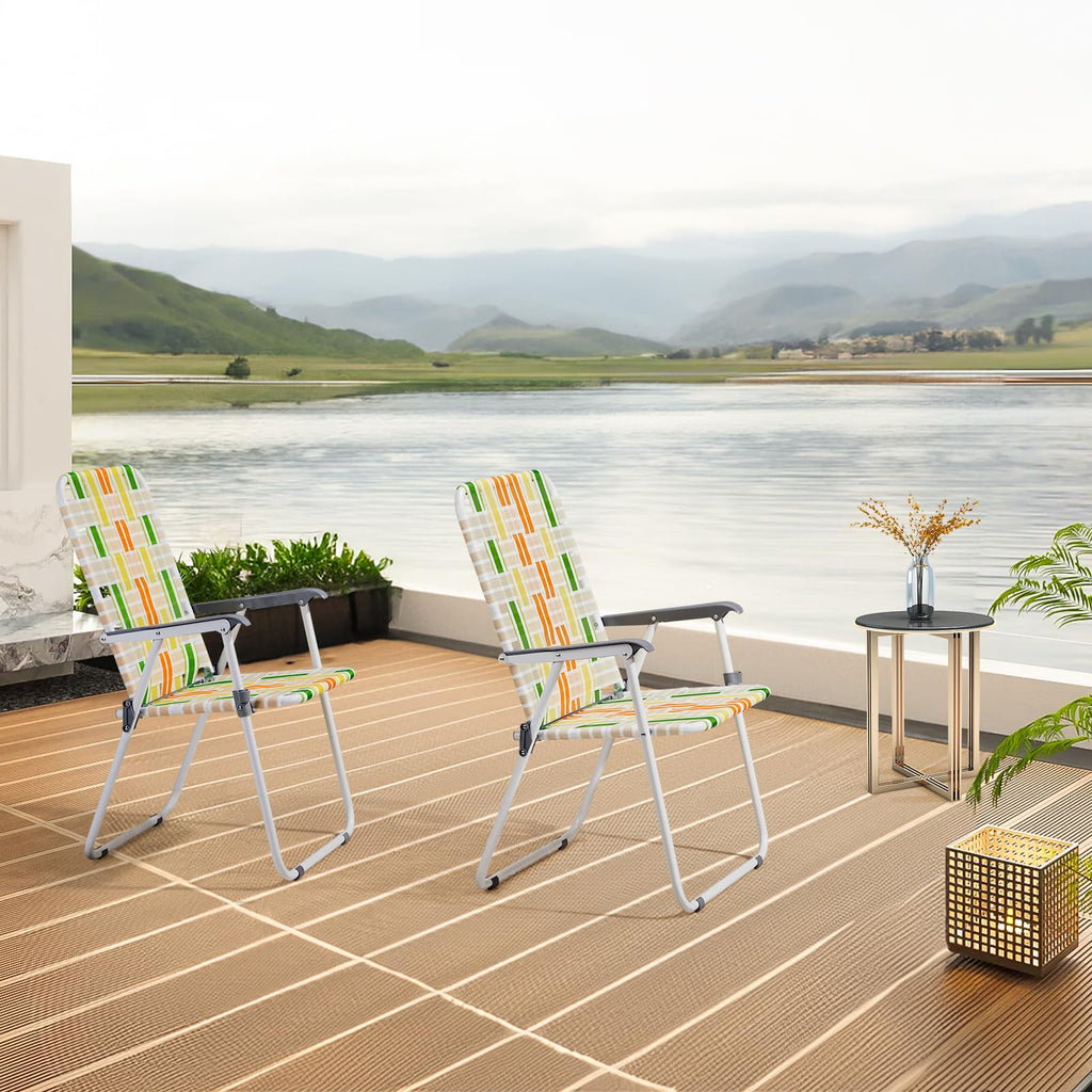 Set of 2 Webbed Folding Beach Chairs Yellow & Green P52637