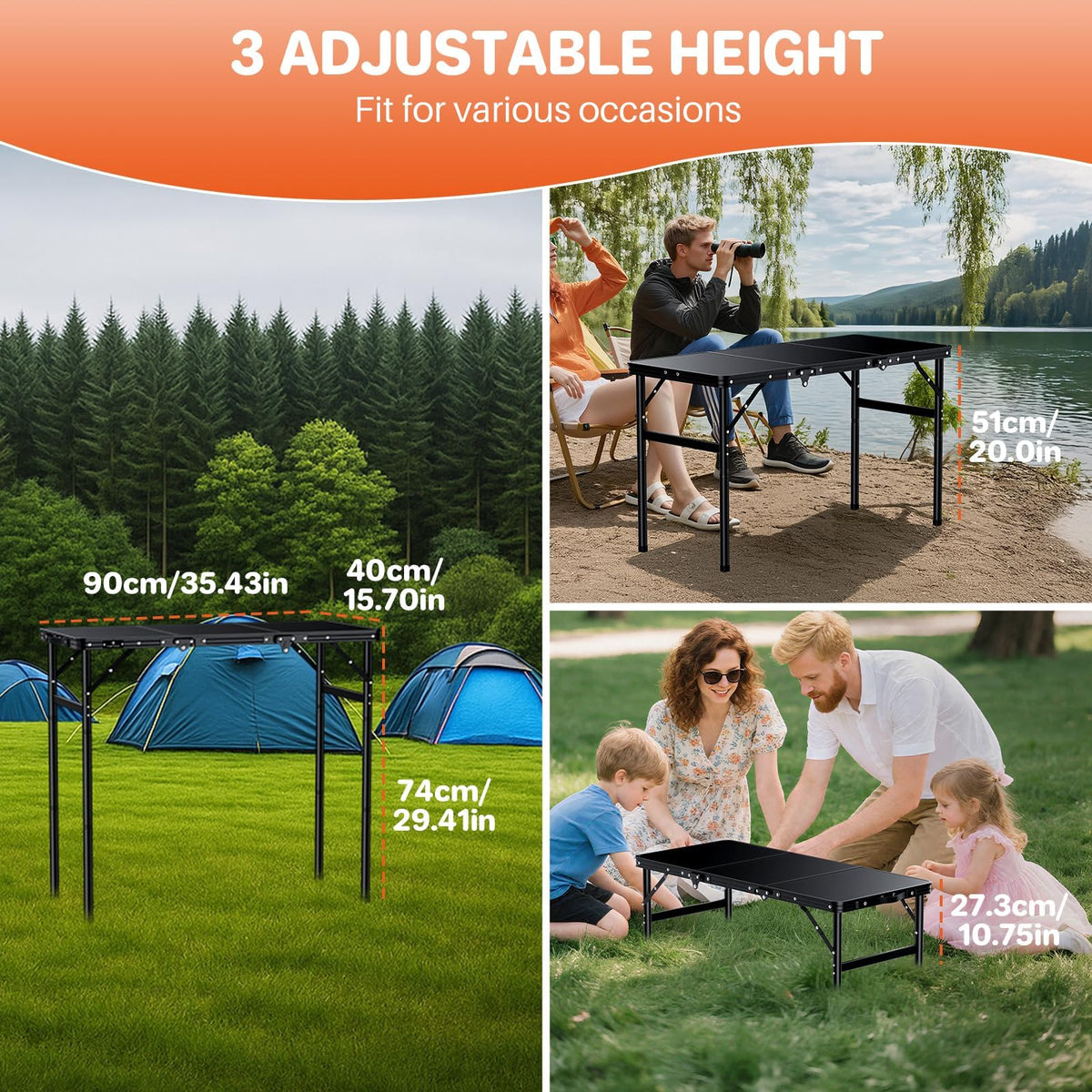 Aluminum Folding Camping Table 3 Height Adjustable W185482