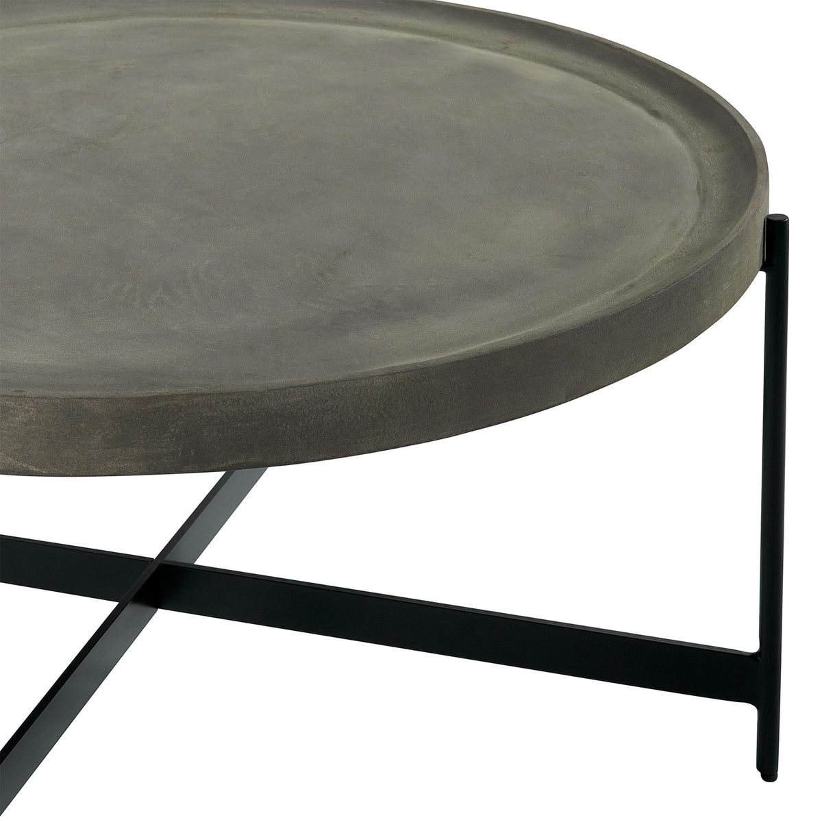 42-Inch Round Concrete-Coated Wood Coffee Table with Tray Top E981