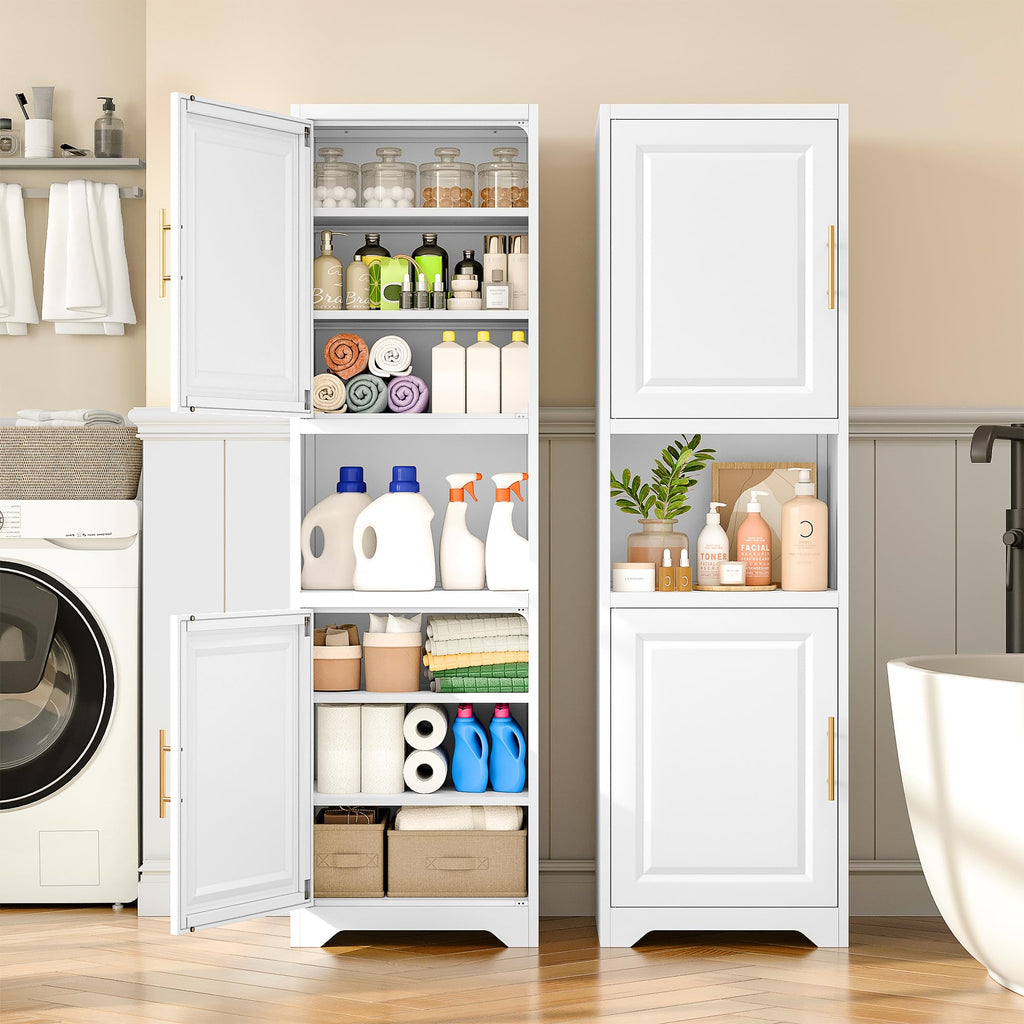 67" Tall Narrow White Metal Bathroom Storage Cabinet J31223