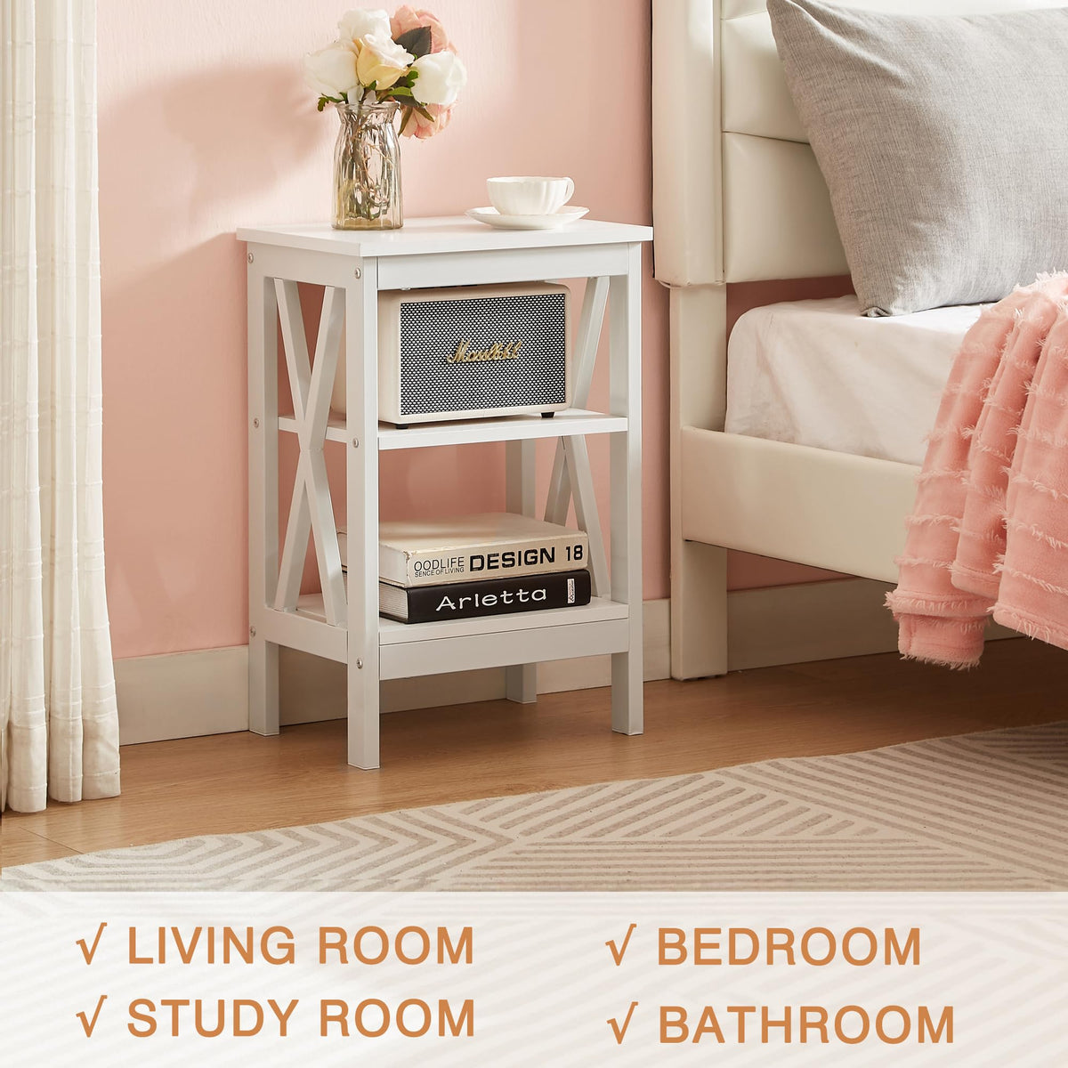 24" Tall 3-Tier Pearl White End Table J408