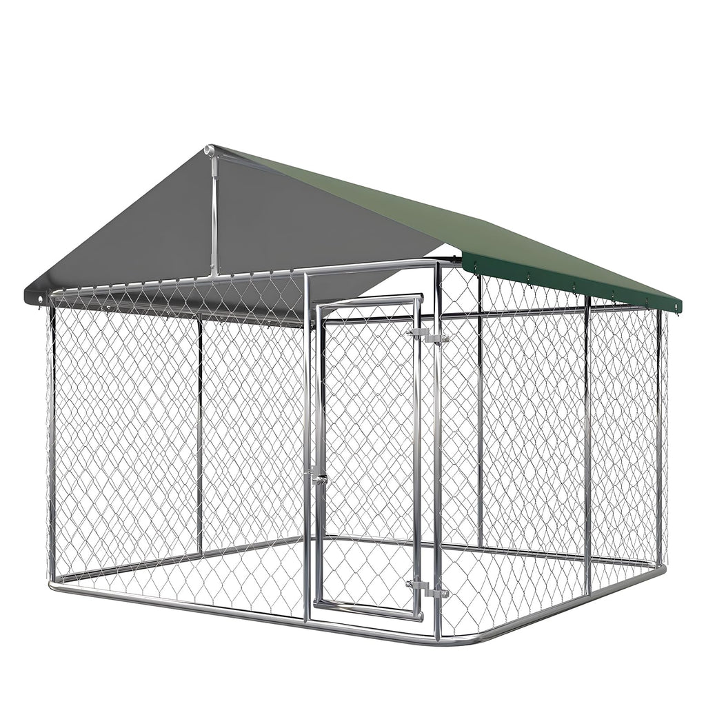 Large Outdoor Dog Kennel with Roof, Heavy Duty Galvanized Steel, 10'x10' Lockable D8252