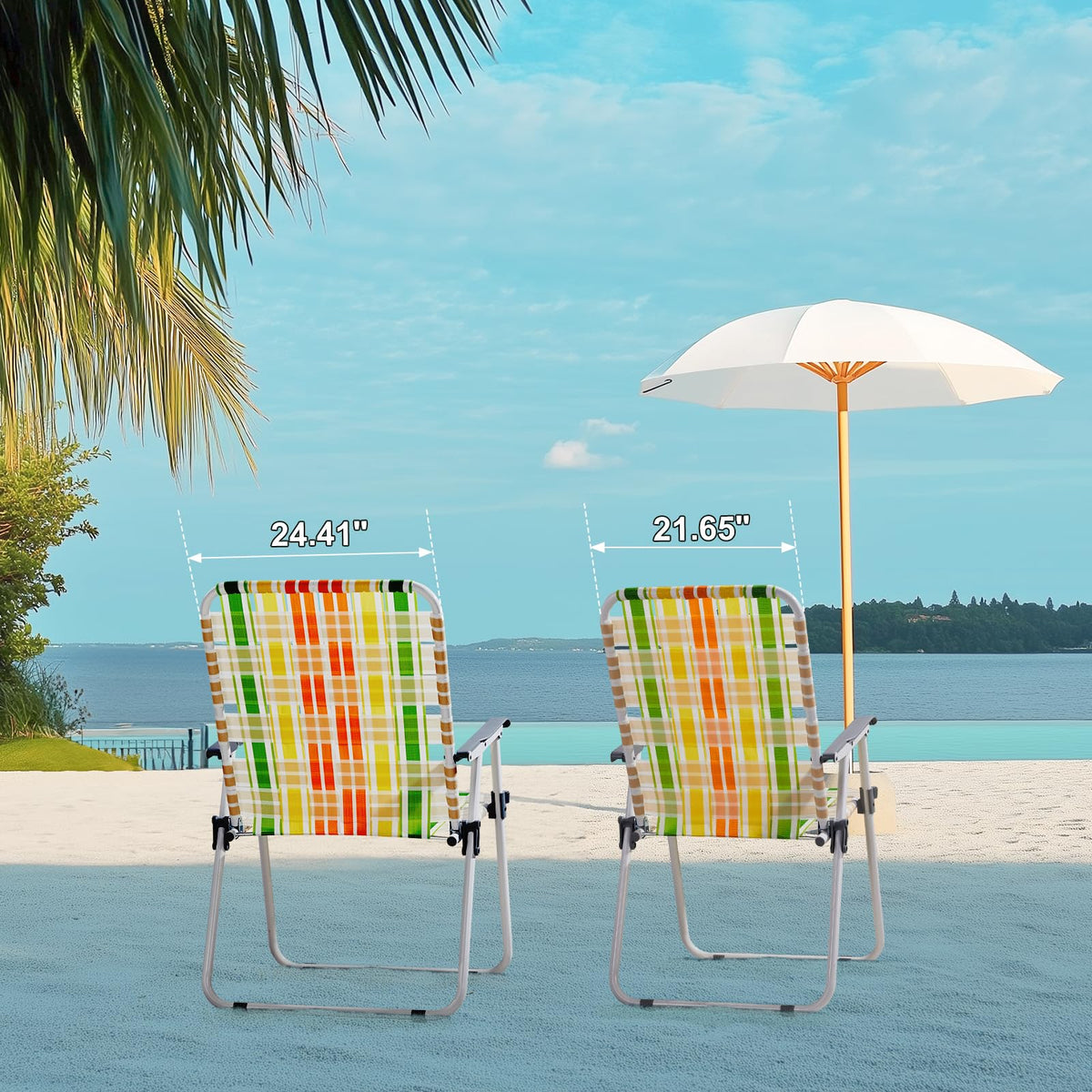 Set of 2 Webbed Folding Beach Chairs Yellow & Green P52637