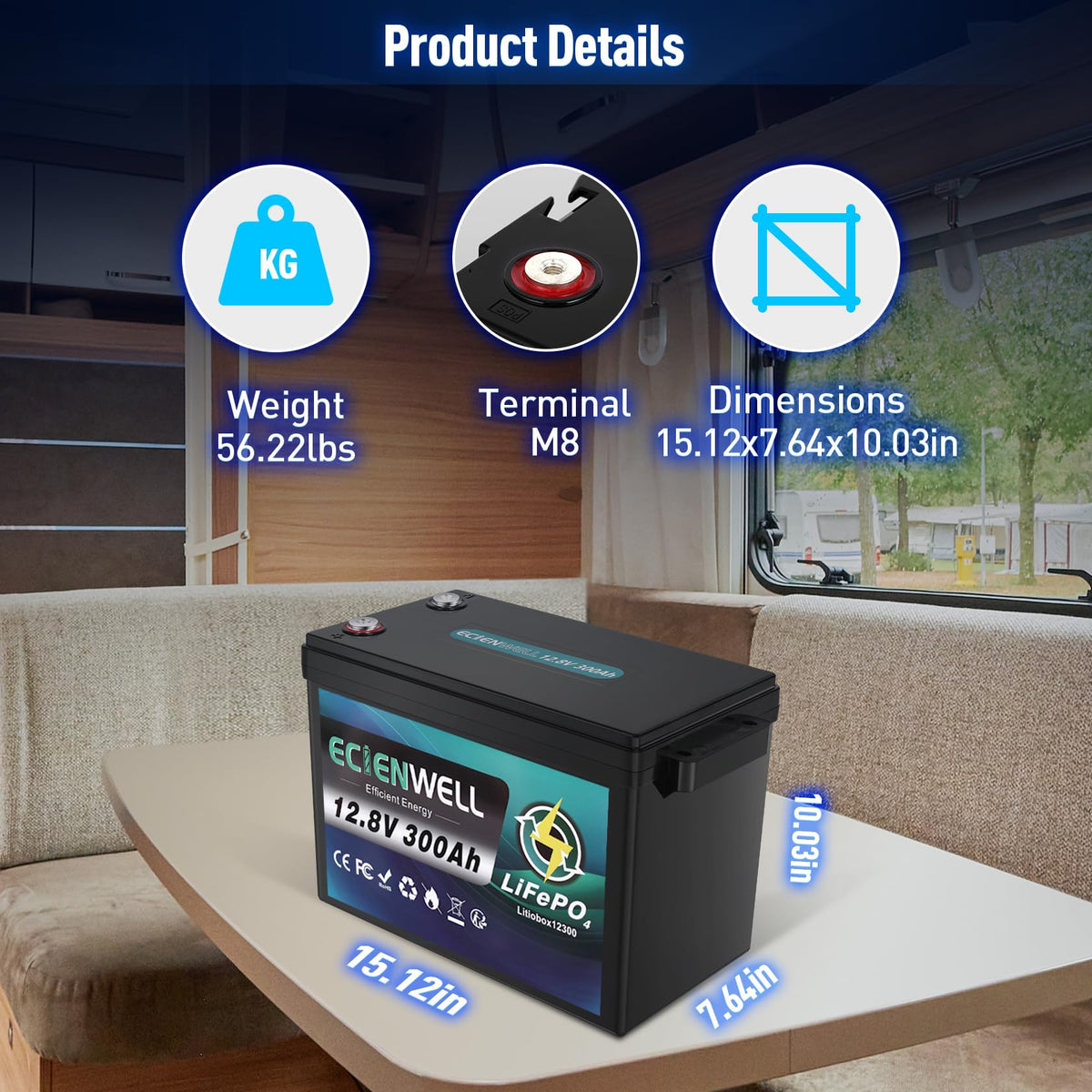 12V 1200Ah Lithium LiFePO4 Battery 4 Pack with 200A BMS H221458