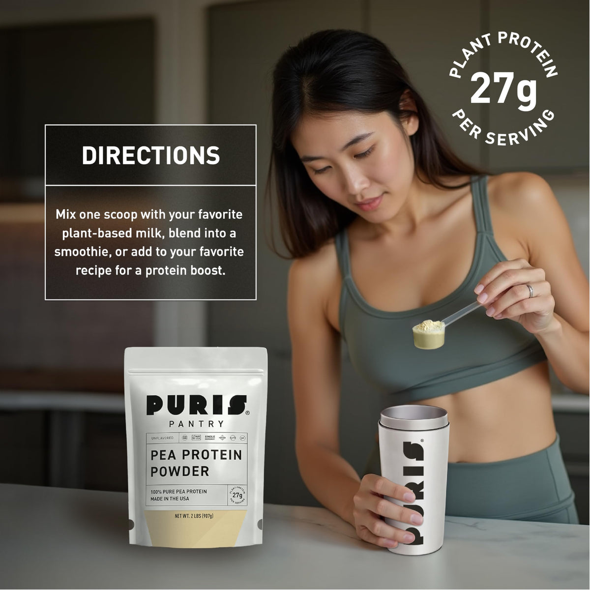 Vegan Pea Protein Powder, Unflavored, 2 lb T96312