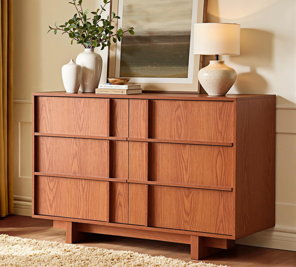 47" Wide 6 Drawer Dresser and Nightstand Set 3 Piece, Cherry P592954