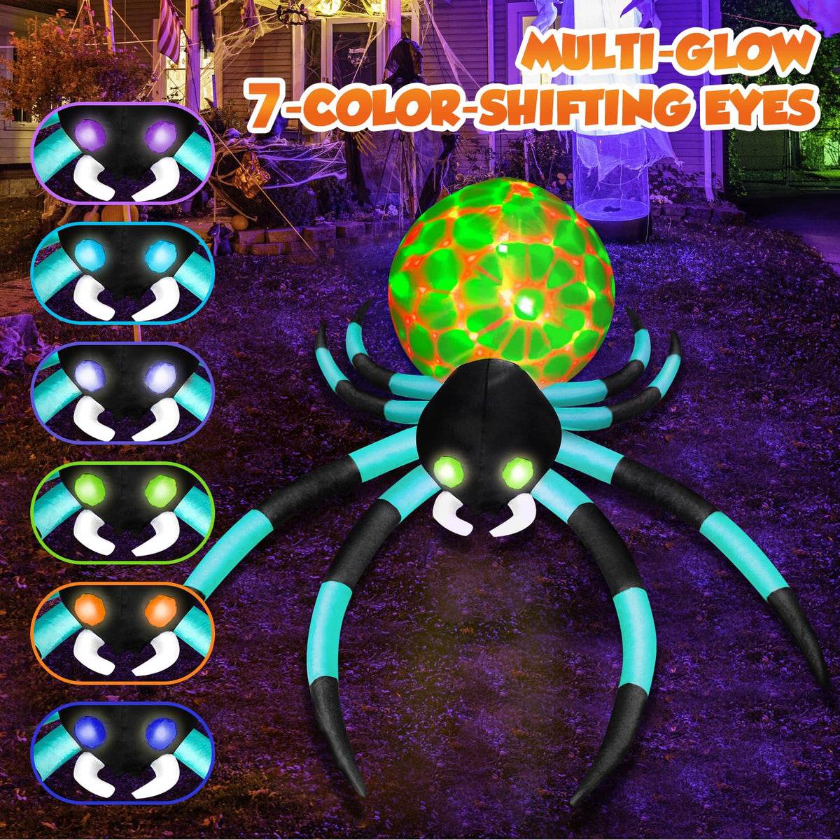 12Ft Halloween Inflatable Spider with 7-Color-Shifting Eyes G371
