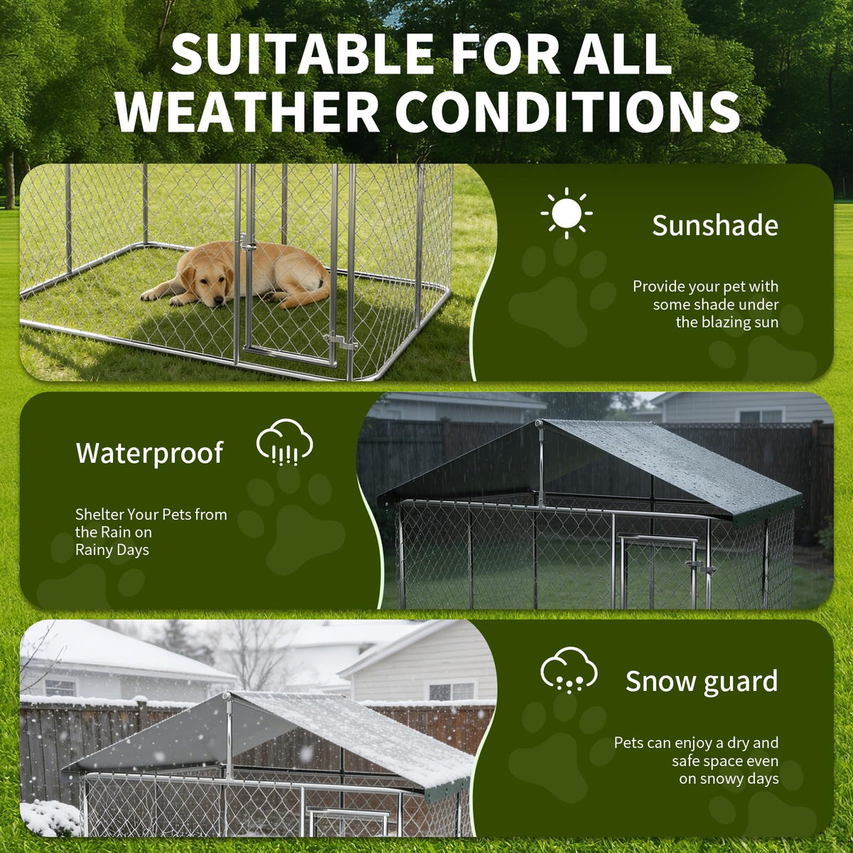 Large Outdoor Dog Kennel with Roof, Heavy Duty Galvanized Steel, 10'x10' Lockable D8252