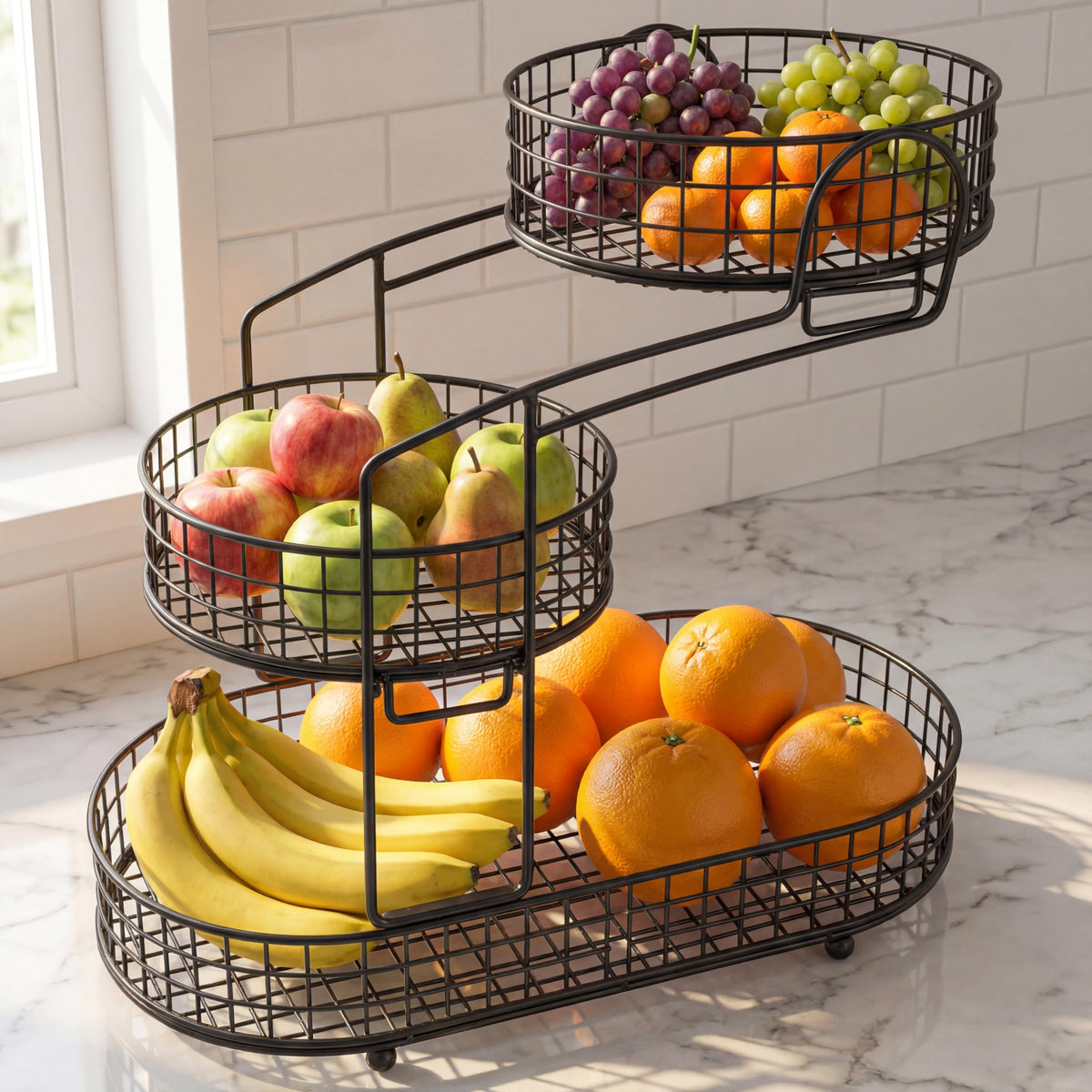 3-Tier Metal Fruit Basket Vegetable Storage Basket M738