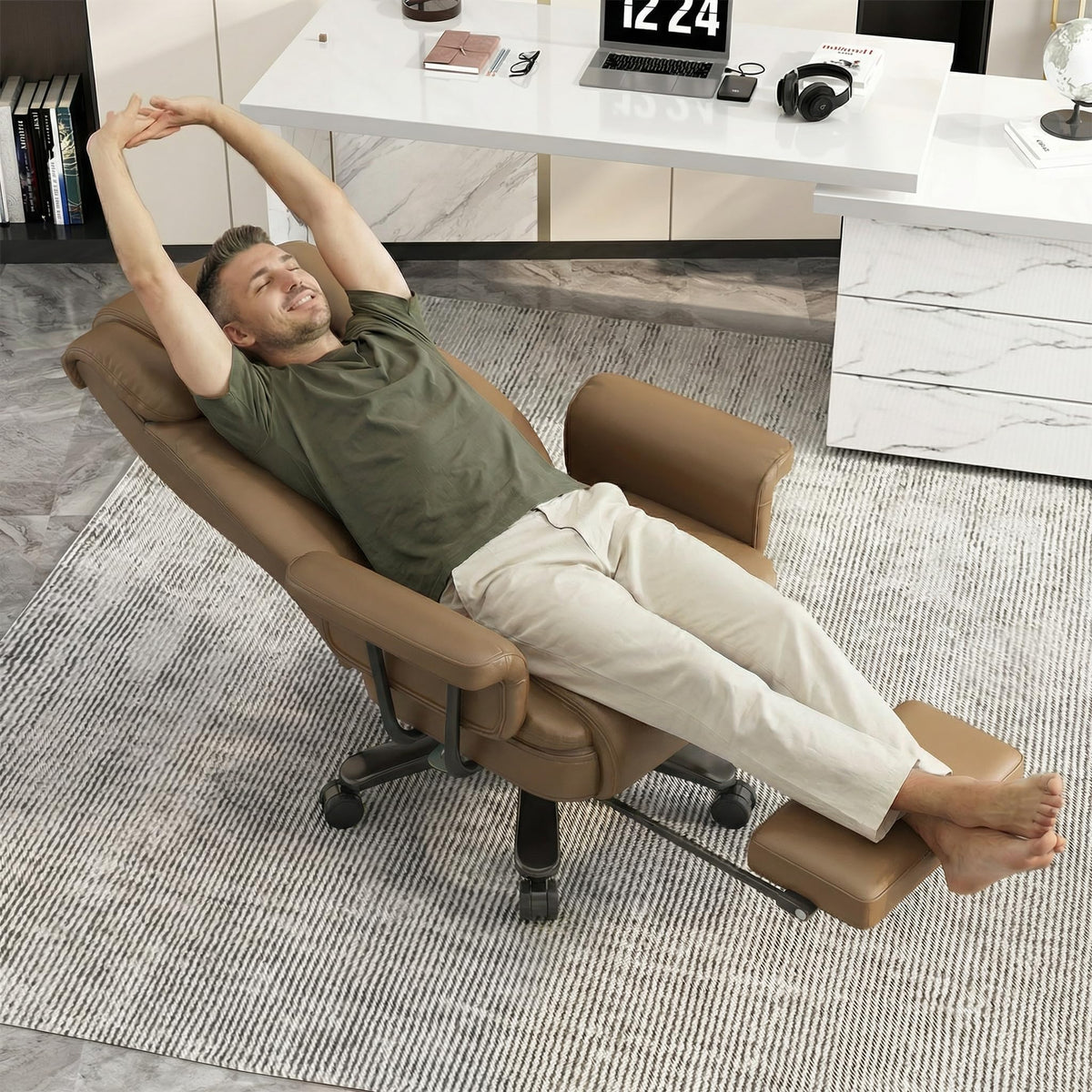 Brown Reclining Office Chair with Footrest S967271