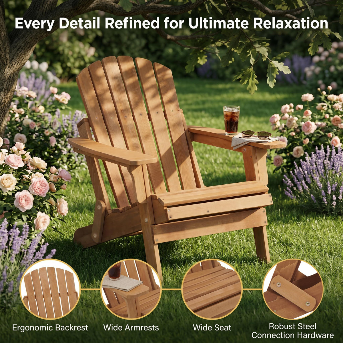 100 lbs Capacity Solid Wood Adirondack Chair F858945