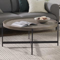 42-Inch Round Concrete-Coated Wood Coffee Table with Tray Top E981