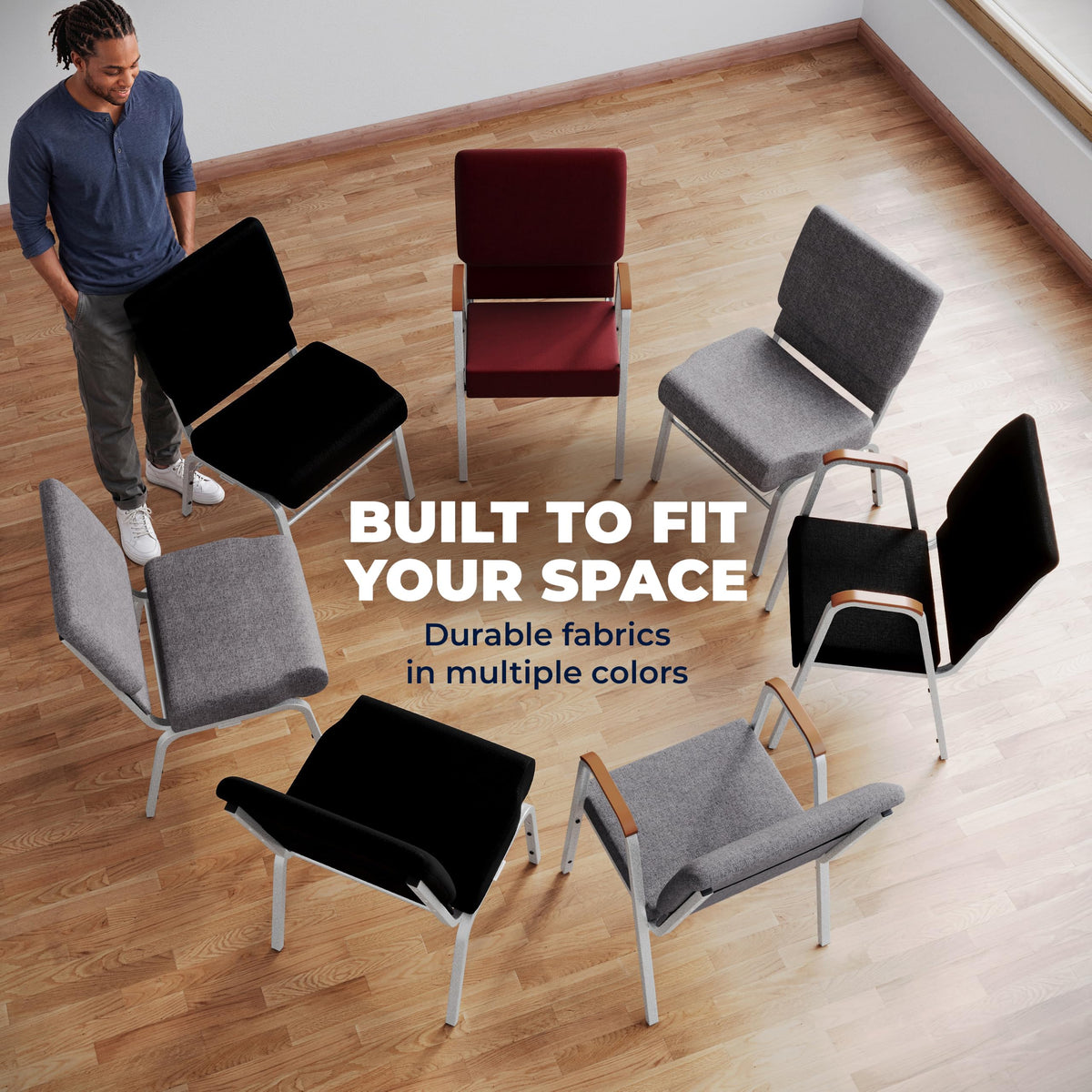 4 Pack Stacking Church Chair in Gray Fabric Q969240