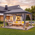 11x11 Pop Up Gazebo Canopy Tent with Mosquito Netting, Adjustable Height, Gray I179