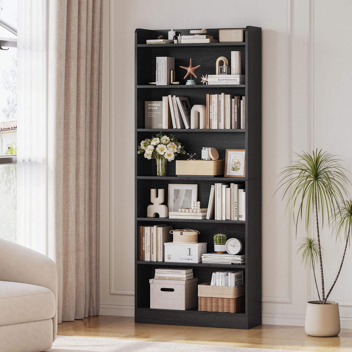 Black 7-Tier Adjustable Shelves Bookcase P23075