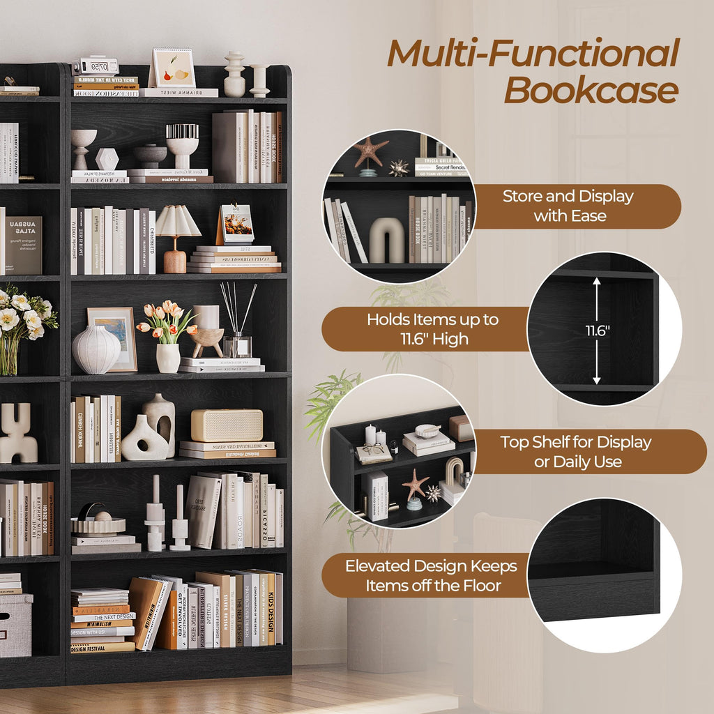 Black 7-Tier Adjustable Shelves Bookcase P23075