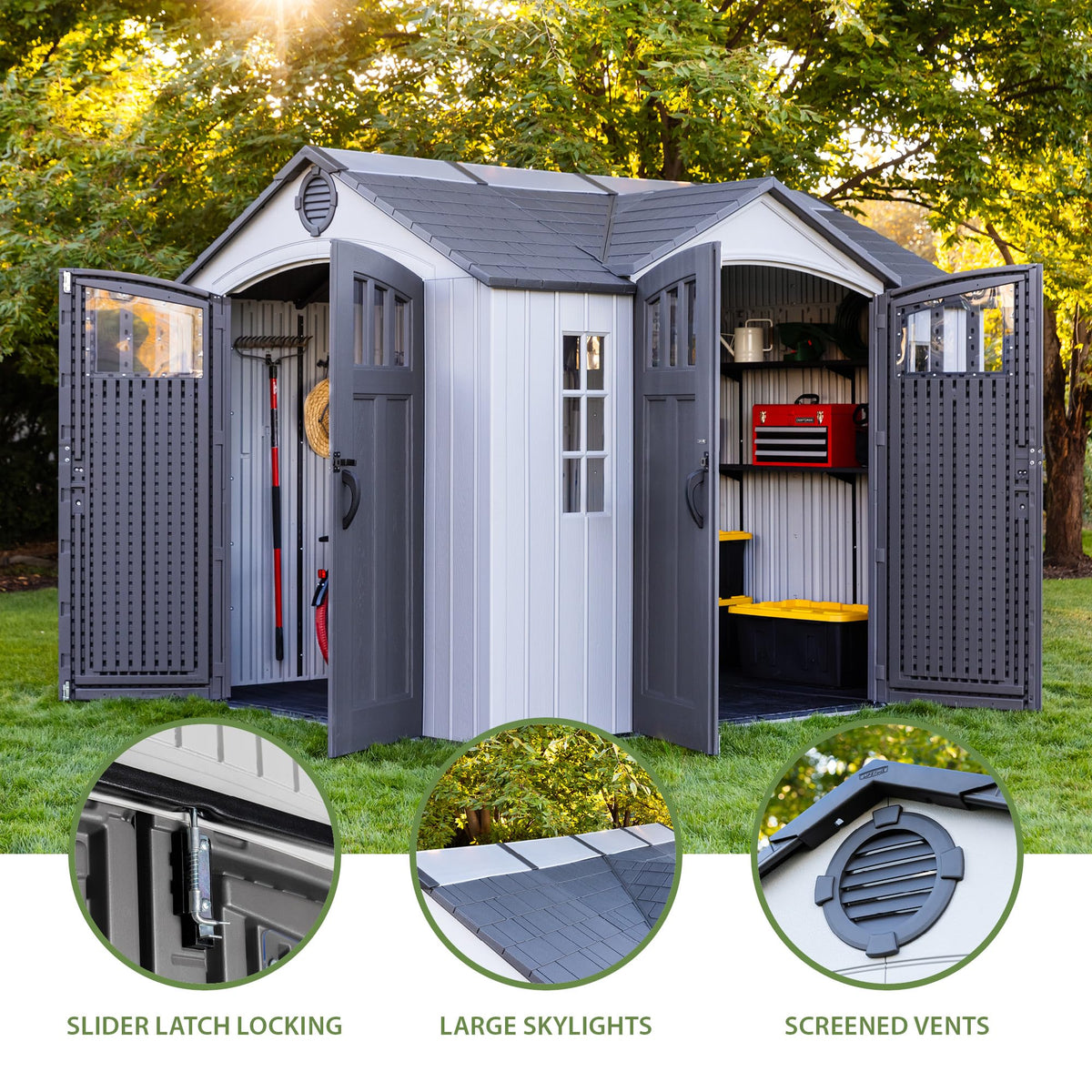 10x8 Ft Gray Resin Outdoor Storage Shed with Double Doors Z679768