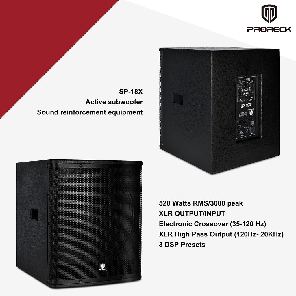18 inch 3000W Powered PA DJ Subwoofer with Class-D Amplifier, Black R7996
