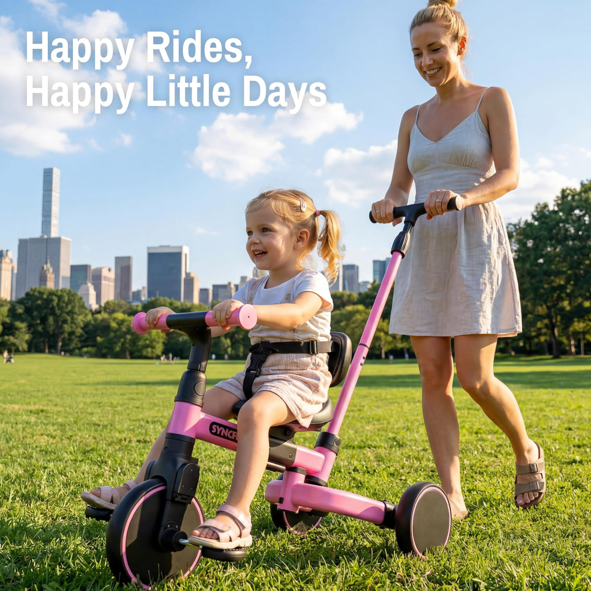 5-in-1 Kids Tricycle with Push Handle, Pink X751927