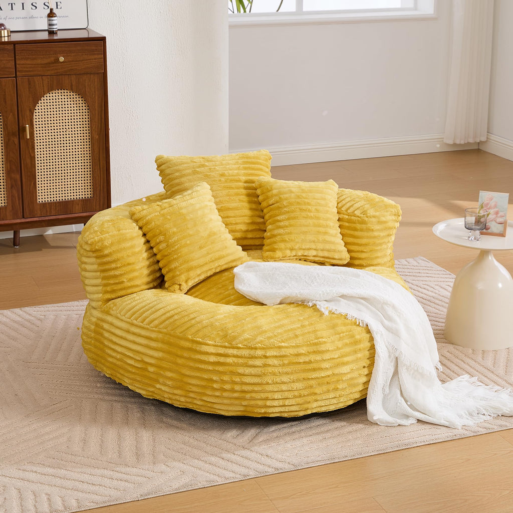 Oversized Memory Foam Bean Bag Chair with Pillows and Backrest, Mustard Yellow E44210