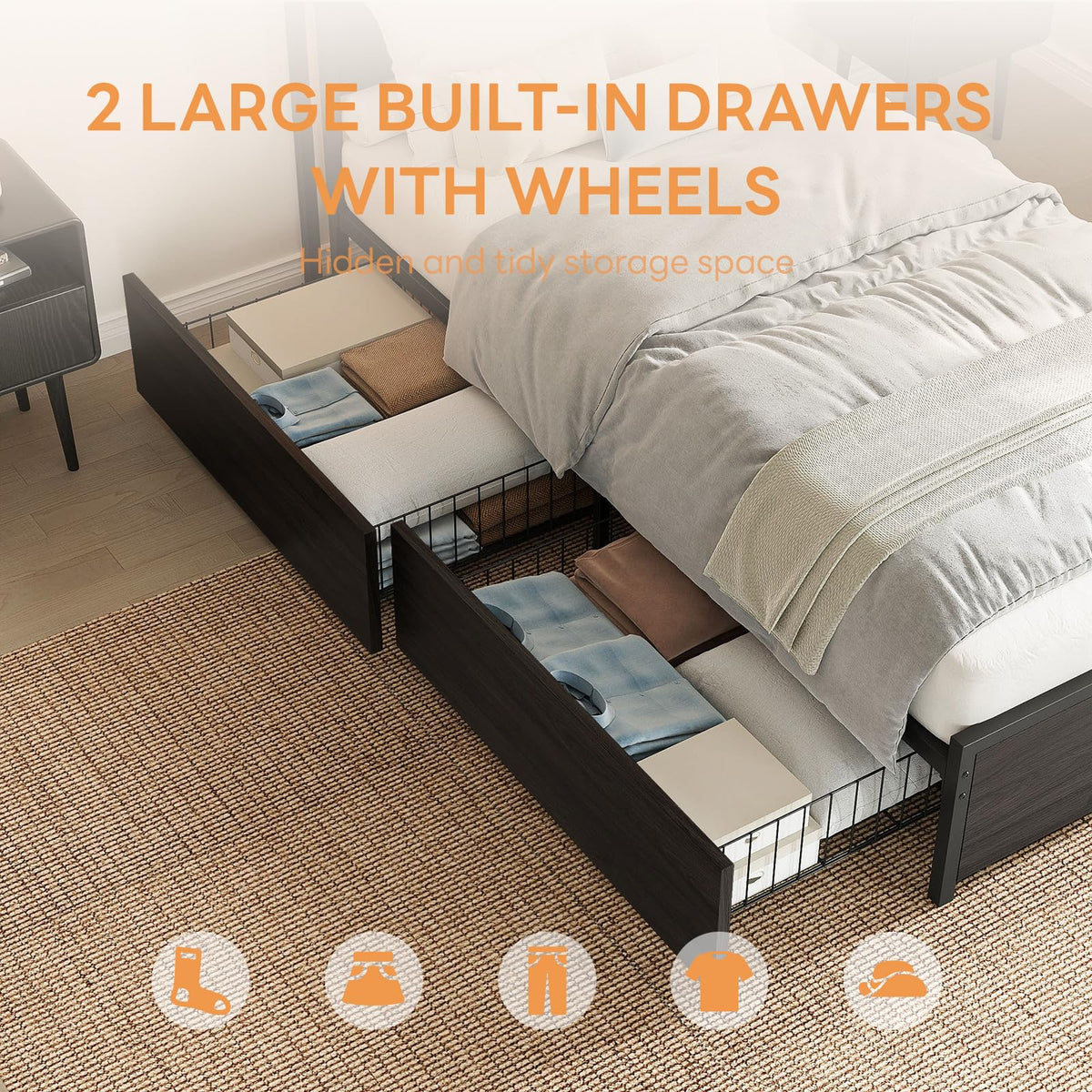 Twin Bed Frame with Storage Drawers and LED Light W61765